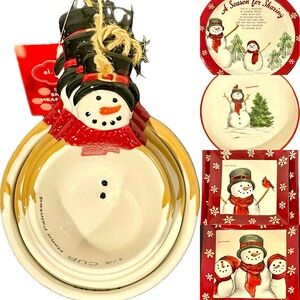 St. Nicholas Square Yuletide snowman 8 pc set NWOT serving platters, bowl, etc